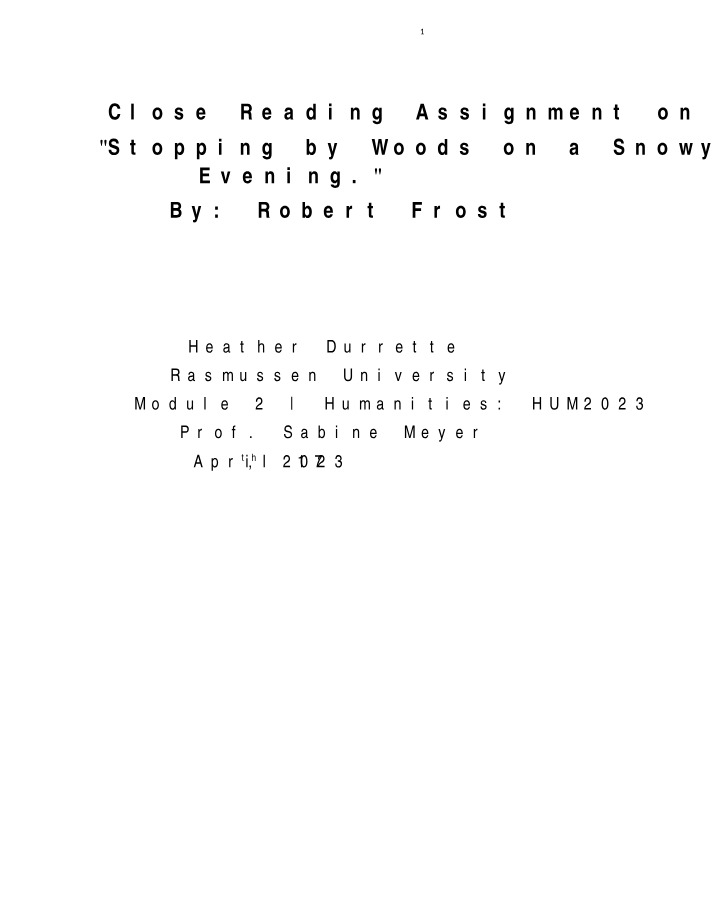 Stopping by Woods on a Snowy Evening - Close Reading Analysis