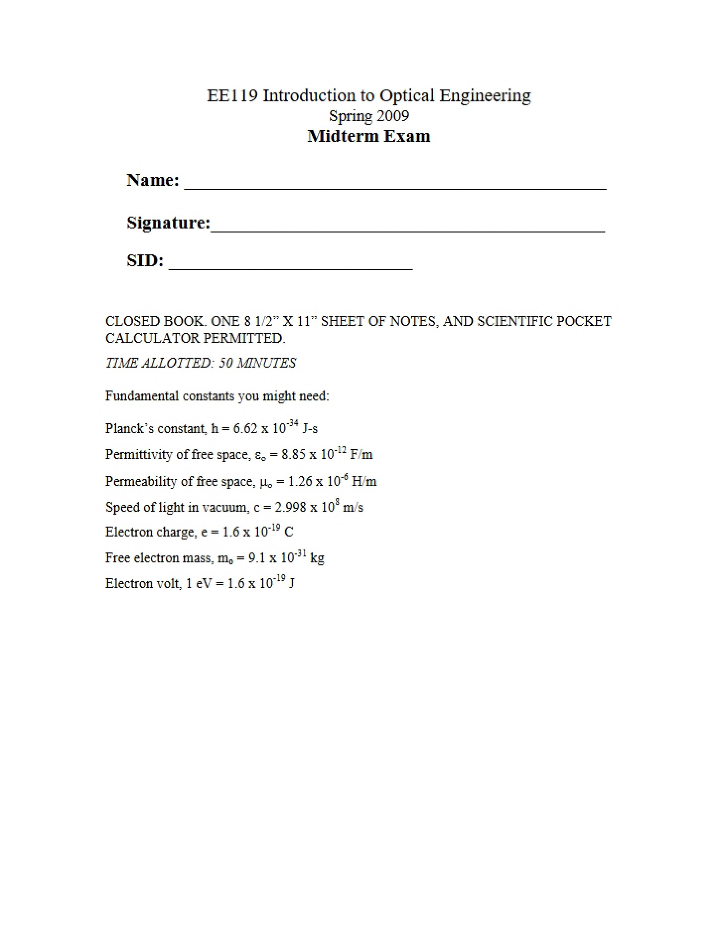 Midterm Examination (EE 119)