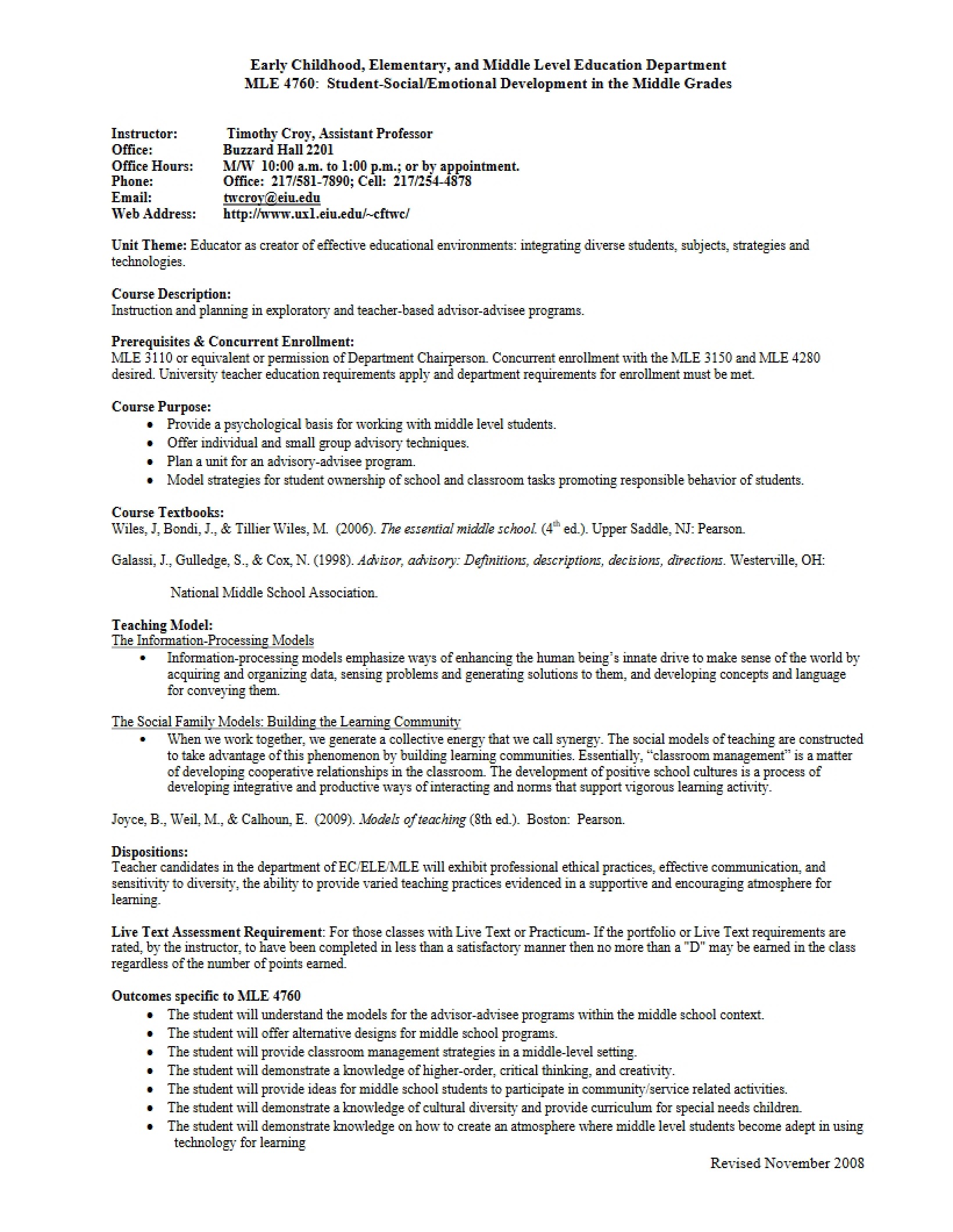 Syllabus for MLE 4760