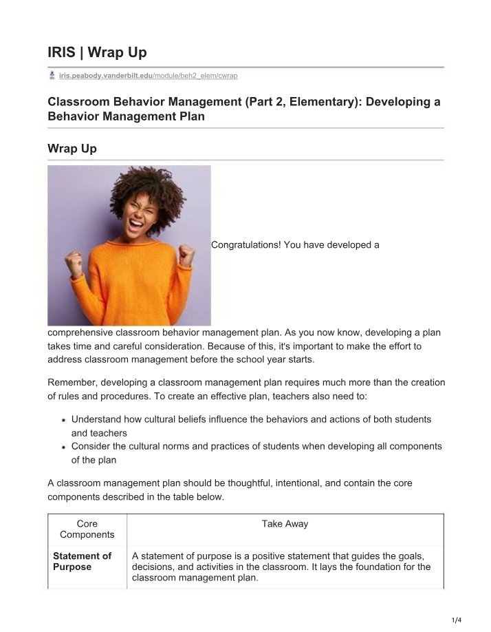 Classroom Behavior Management Plan Development