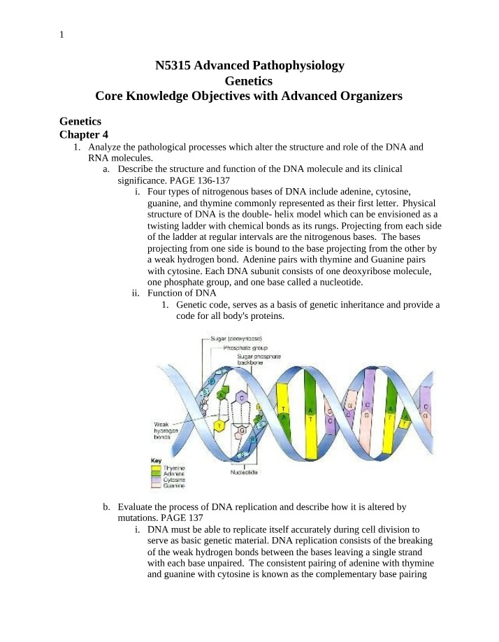 Advanced Pathophysiology - Genetics Core Knowledge Objectives
