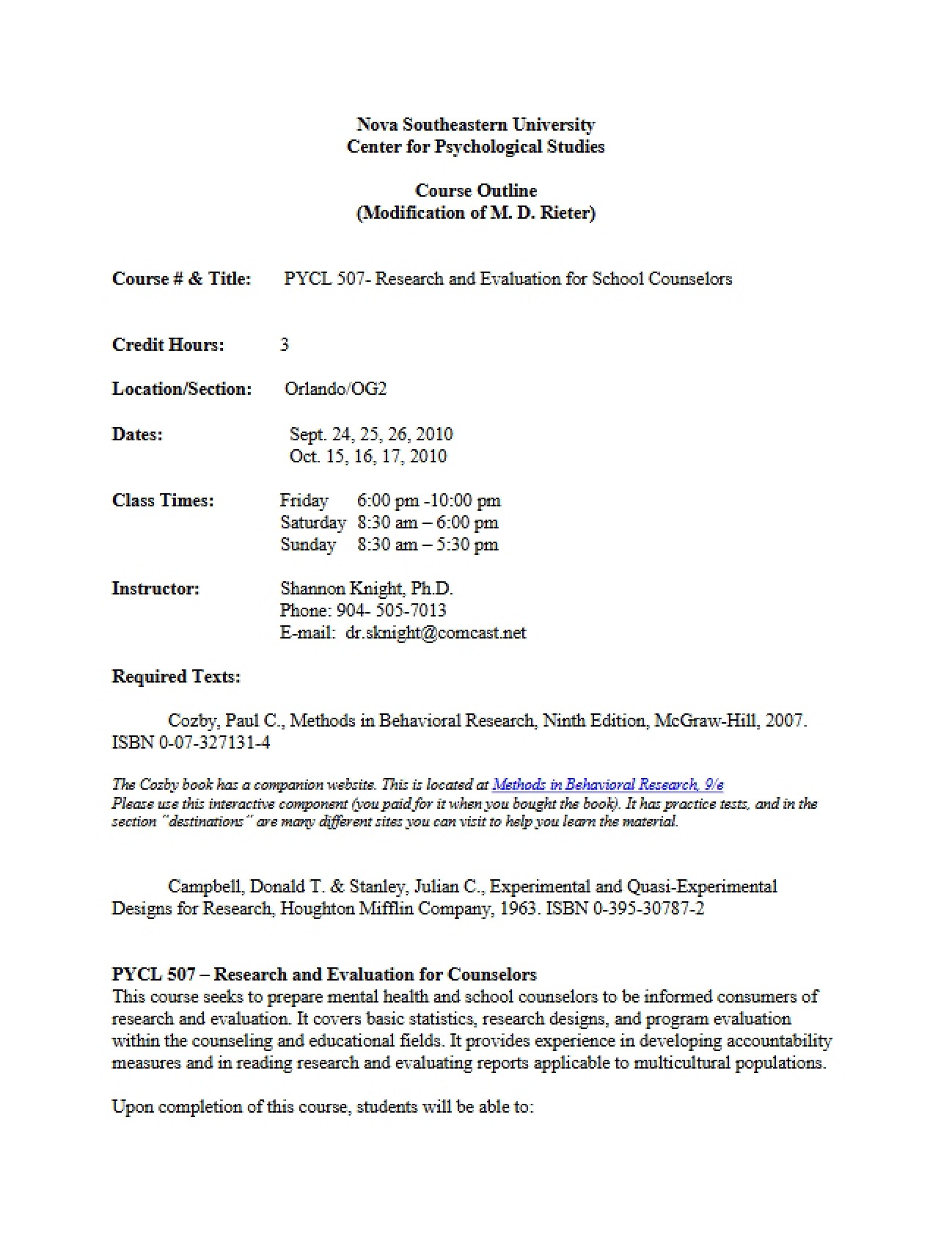 Syllabus for Research and Evaluation