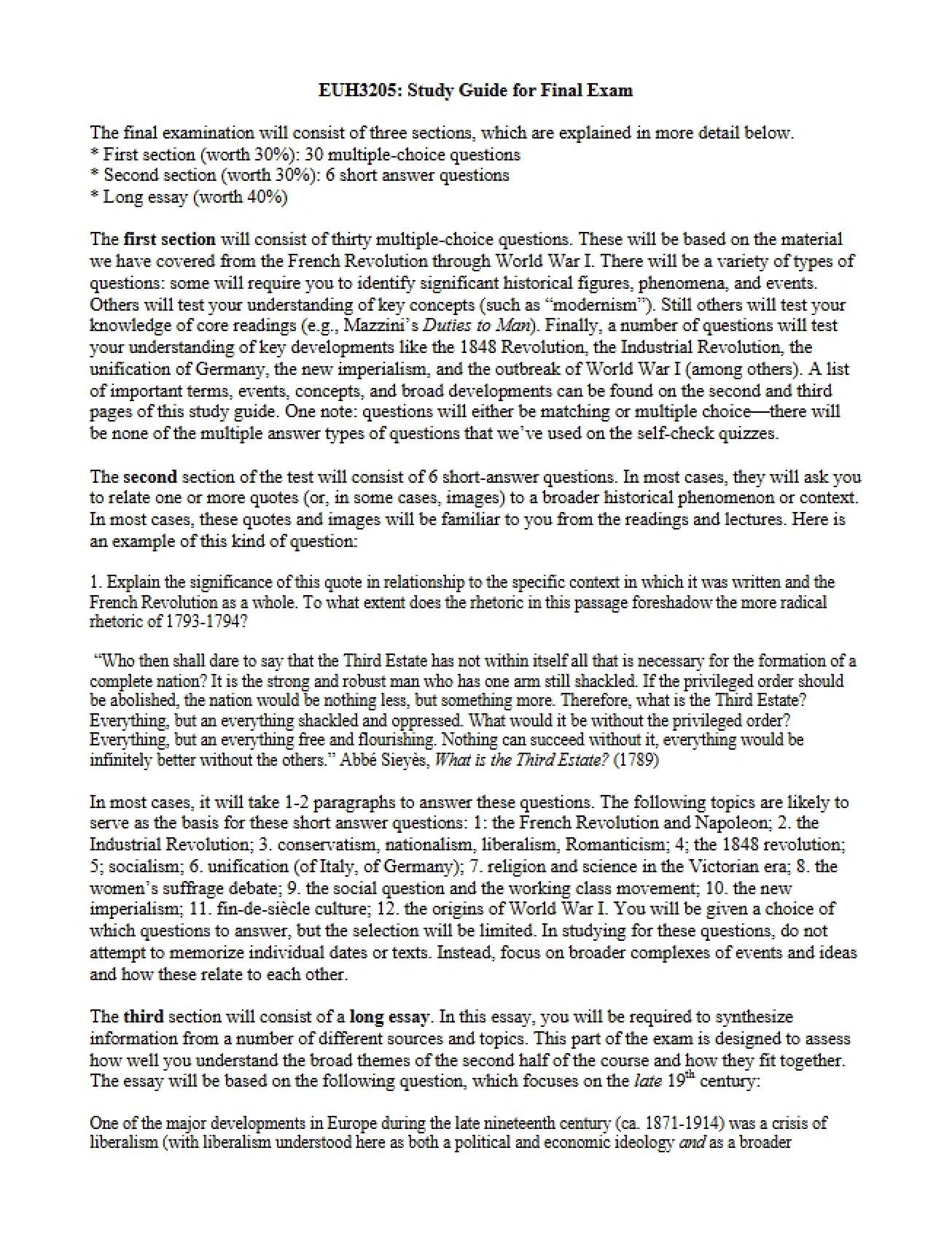 Preparation Guide for the Final European History Exam