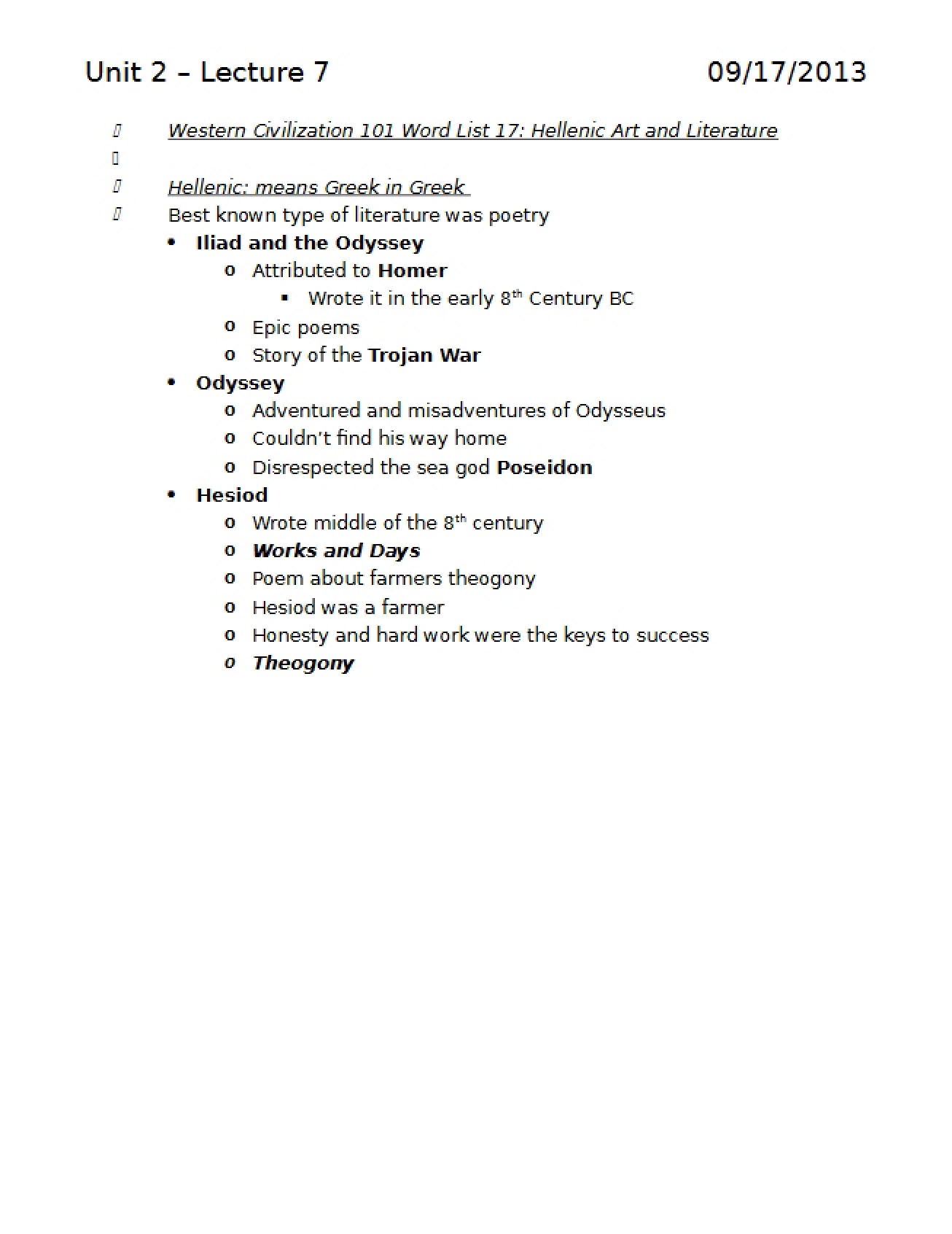 Seventh Lecture of the Second Unit in a Western Civilization to 1500 Course