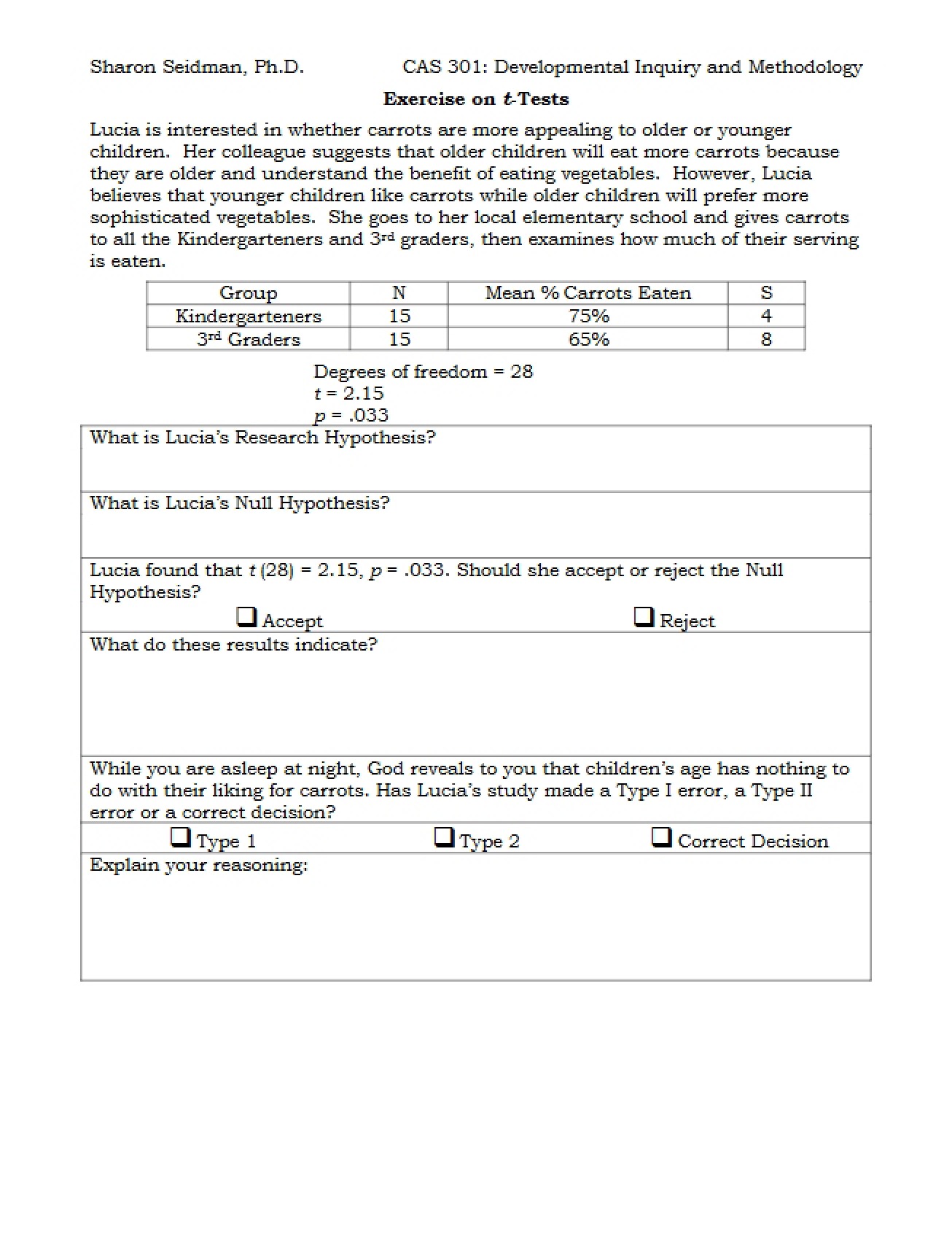 t-Tests Practice Exercise