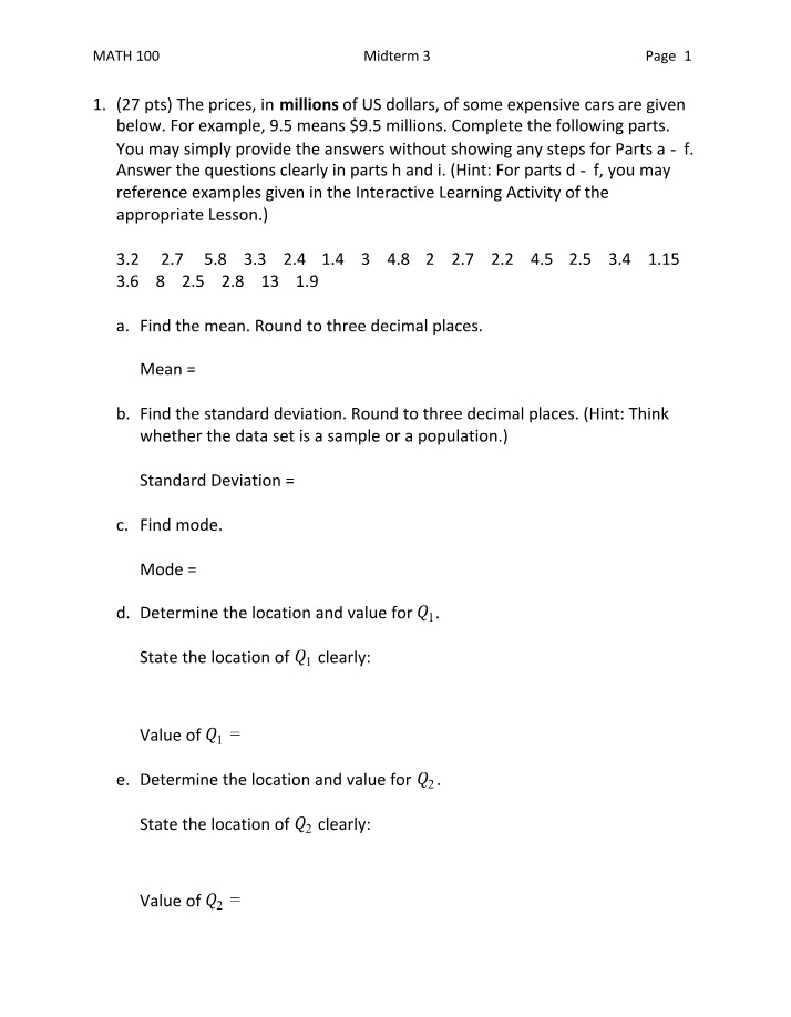 MATH100 Midterm 3