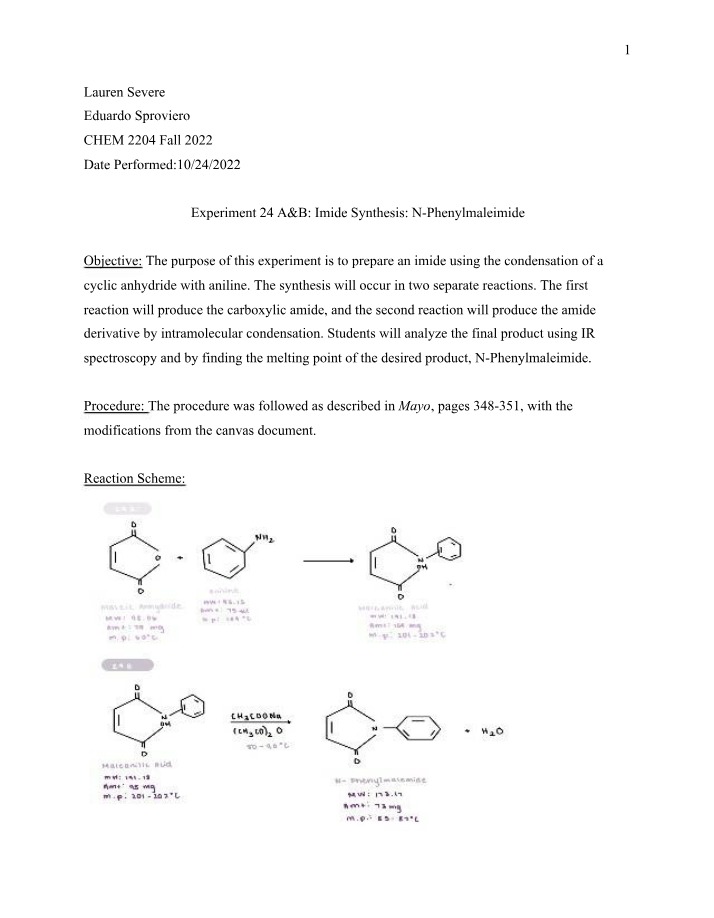 Preparation and Analysis of N-Phenylmaleimide (Imide Synthesis)