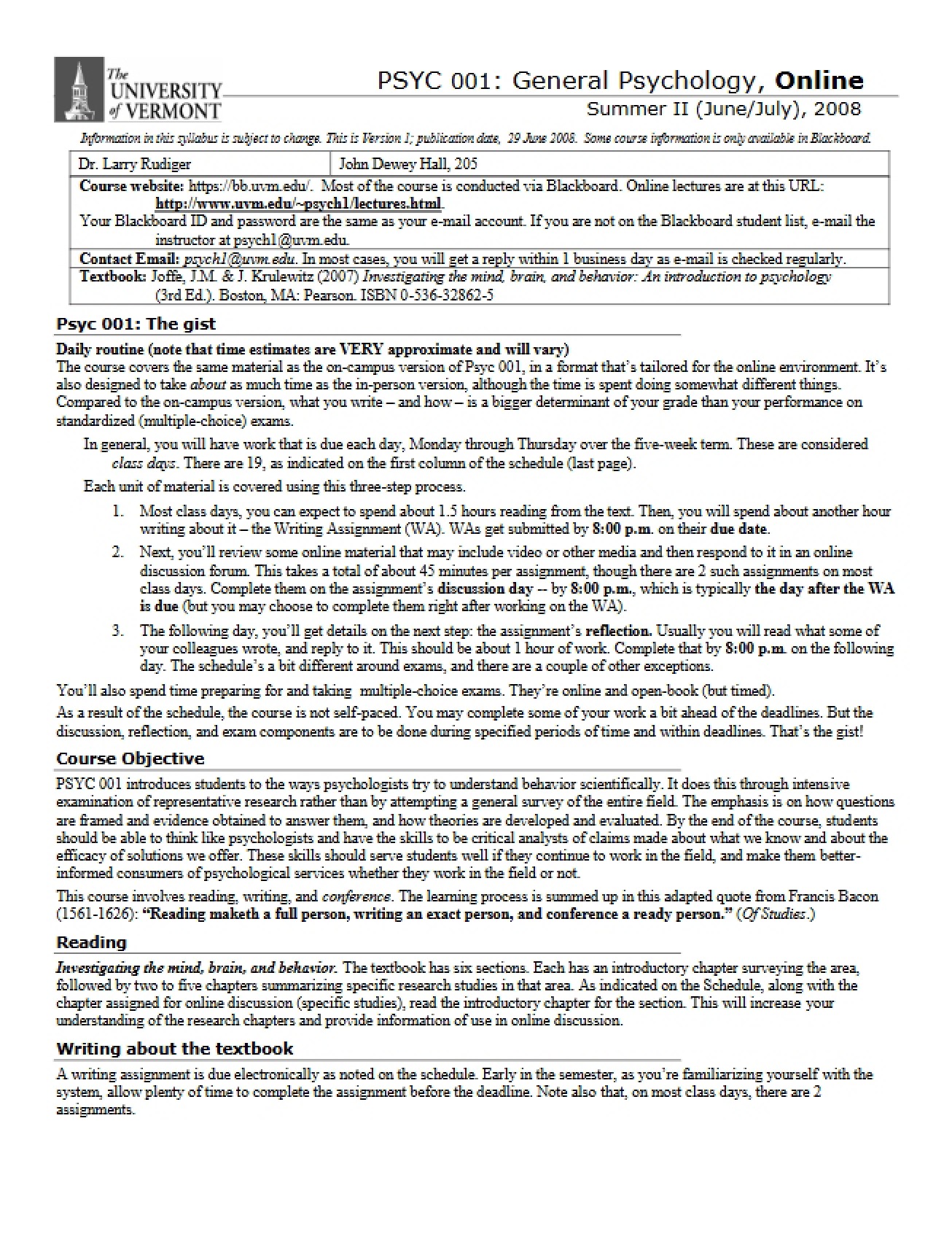 Syllabus General Psychology