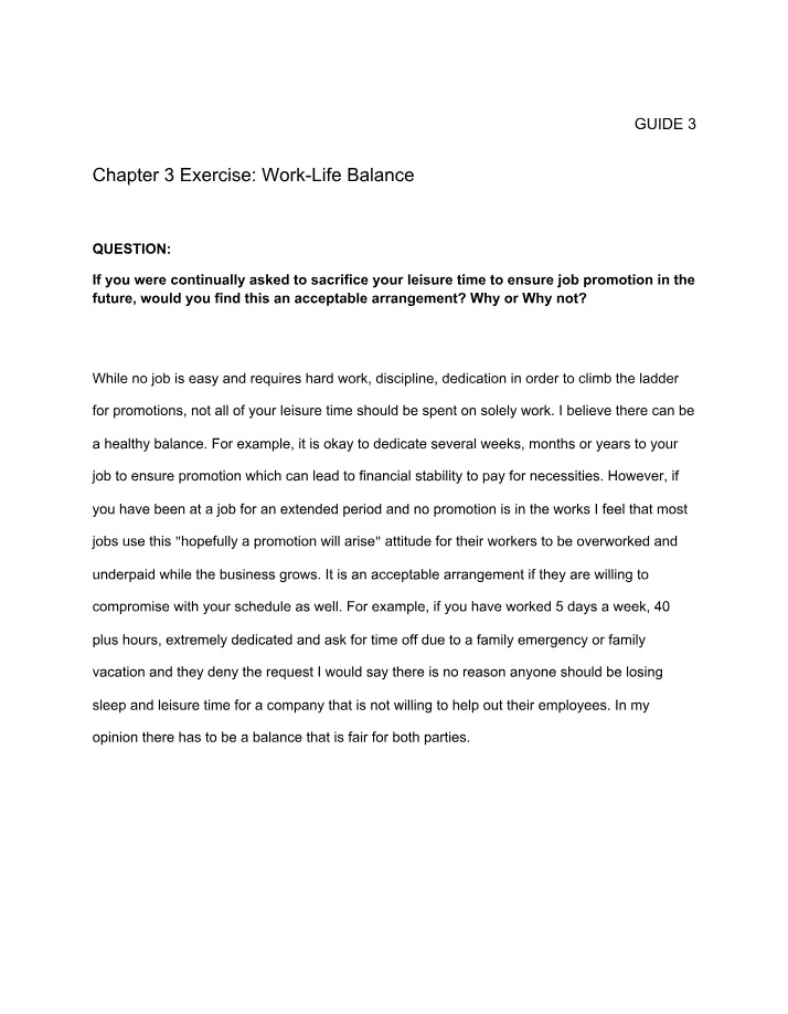 Work-Life Balance - Chapter 3 Exercise