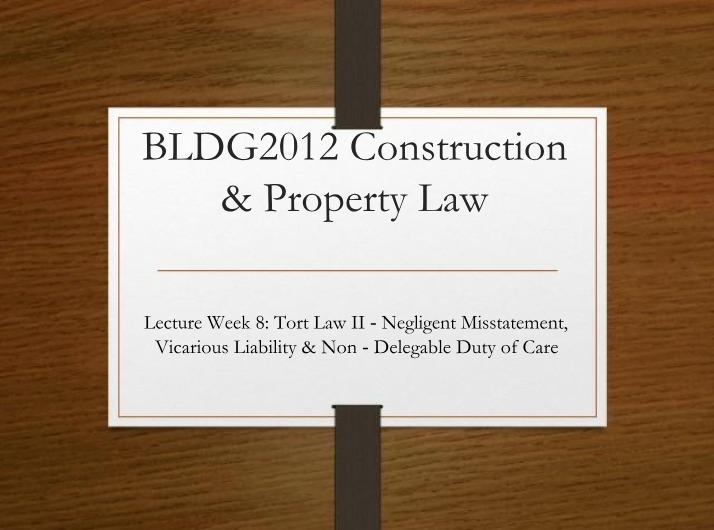Week 8 Lecture on Tort Law II