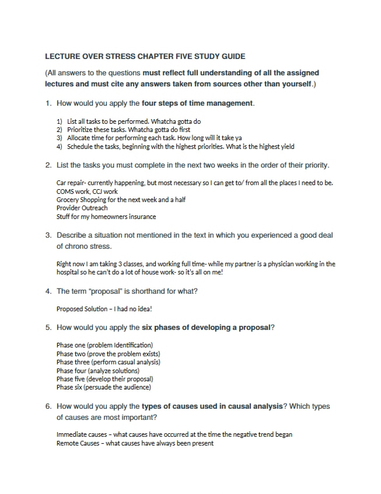 Study Guide for the Stress Lecture on Chapters Five and Six
