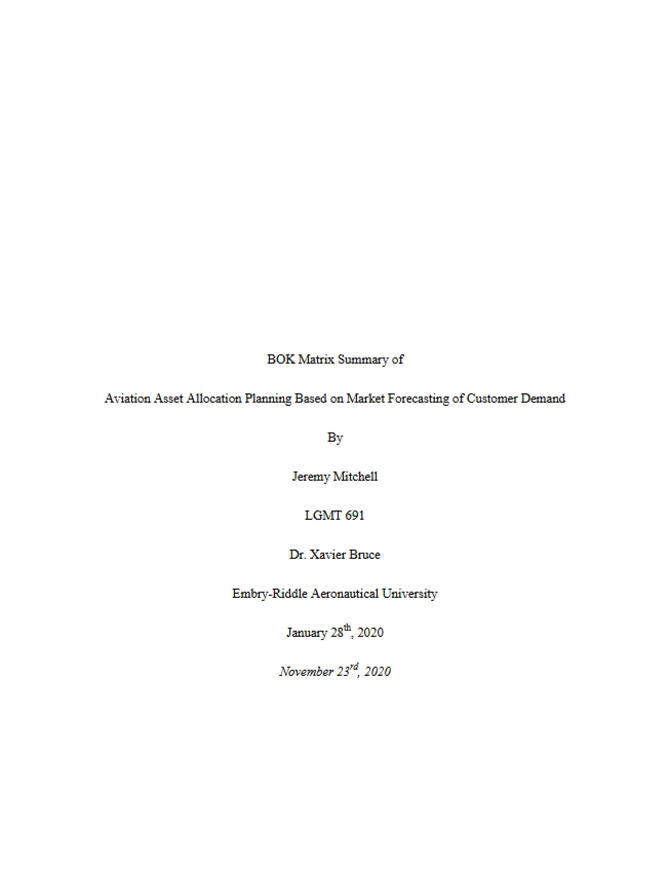 BOK Matrix Asset Allocation and Market Forecasting