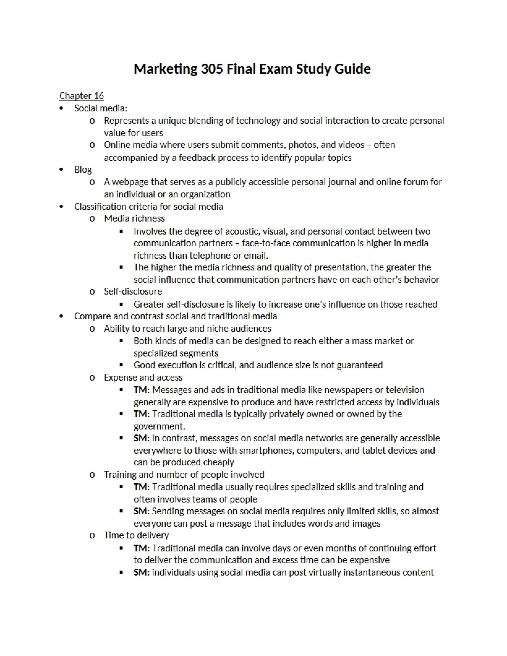 Study Guide for Final Examination