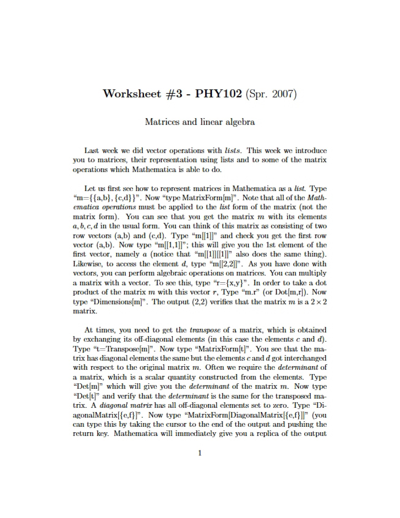 Worksheet 3 (PHY 102)