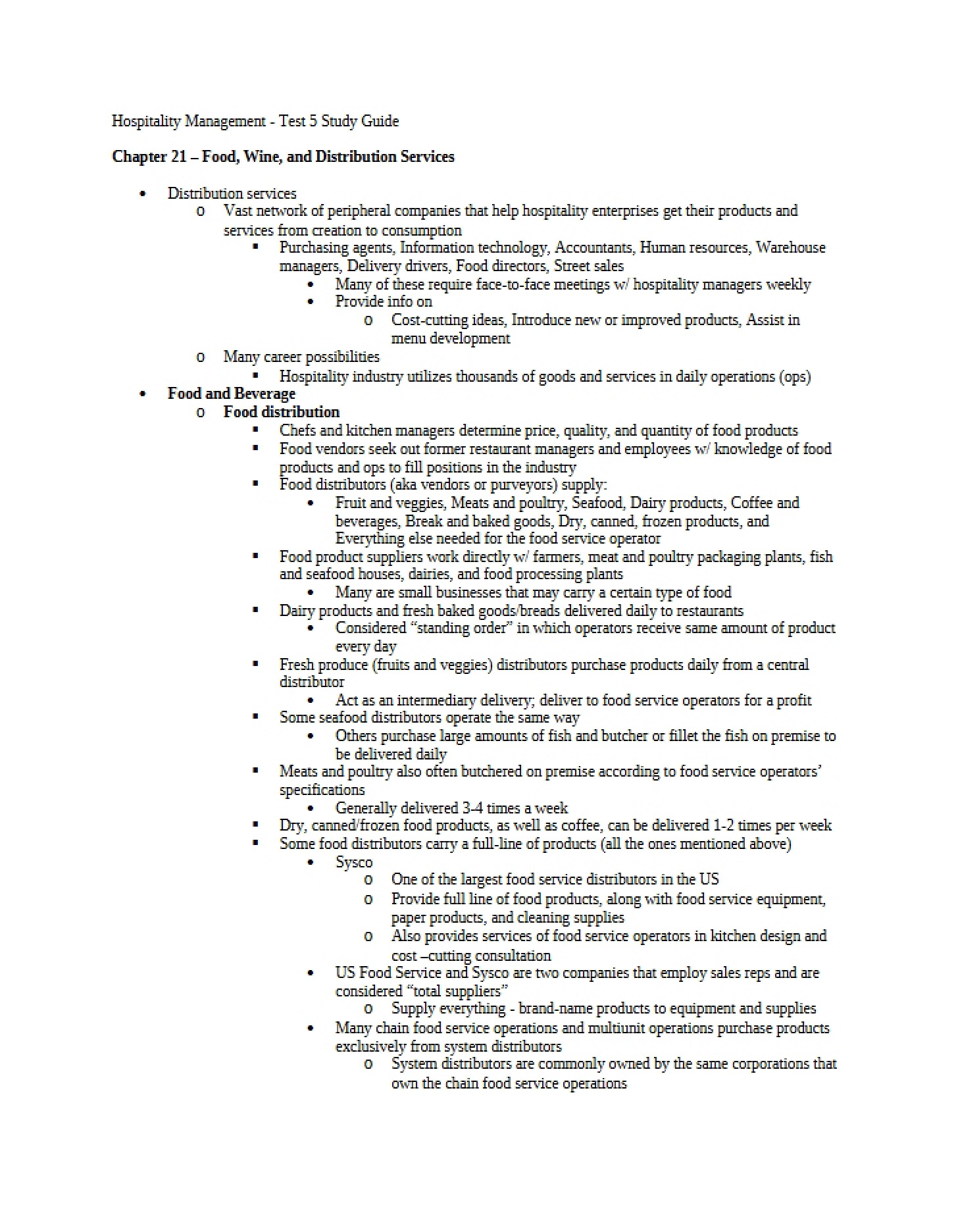 Distribution Services for Food and Wine (Ch 21)