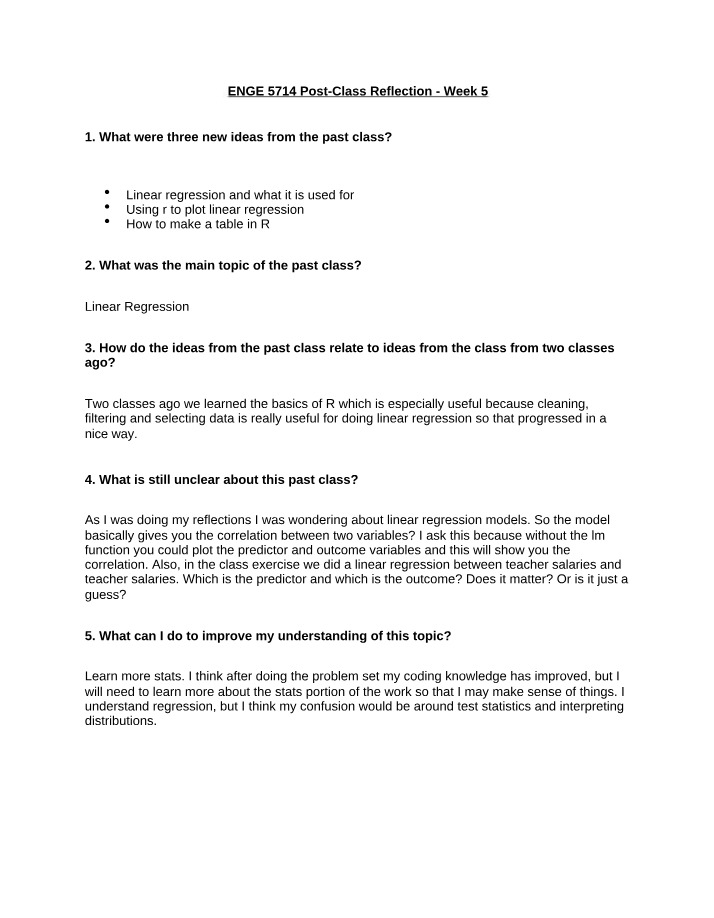 Post-Class Reflection for Week 5
