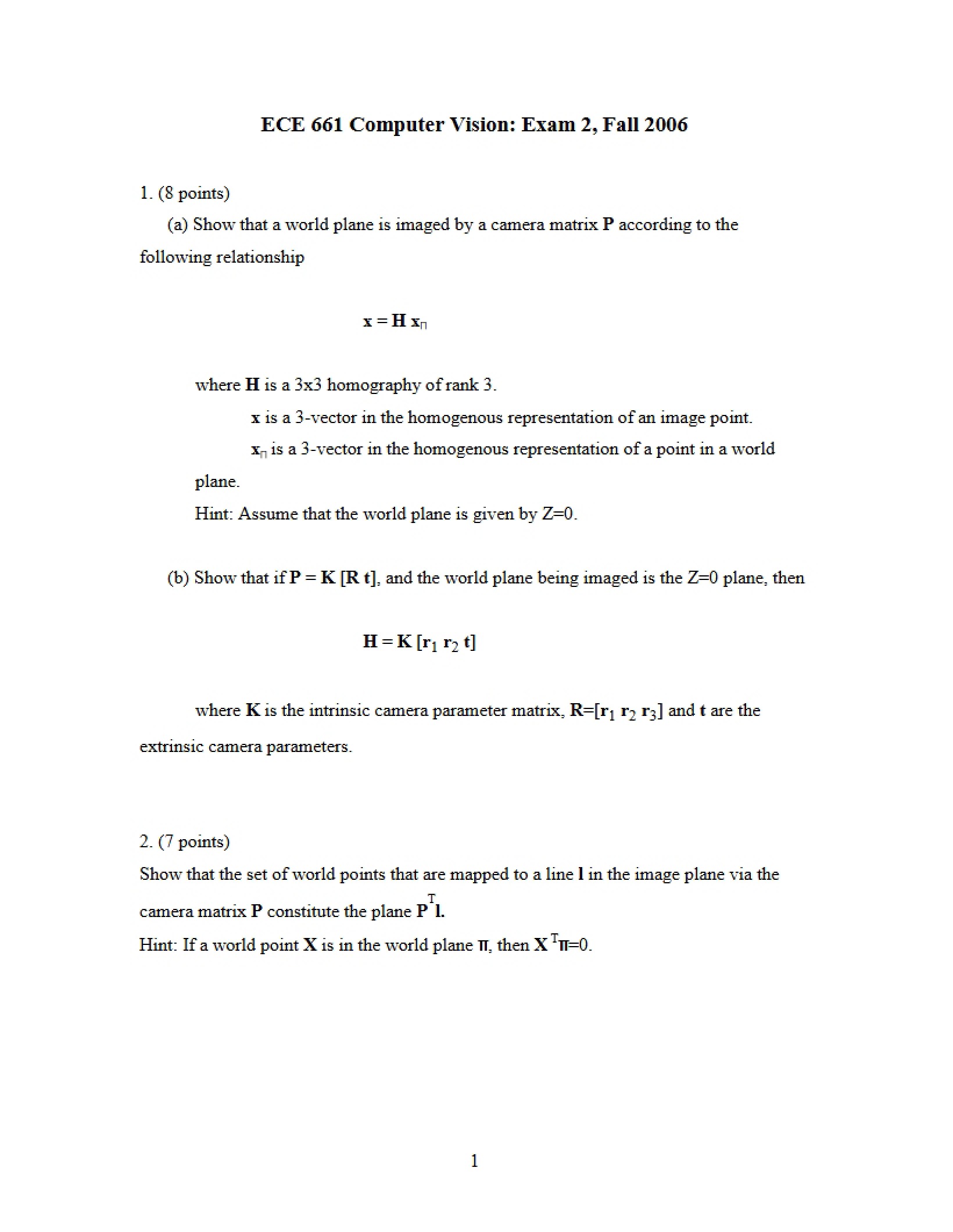 Computer Vision Exam Two