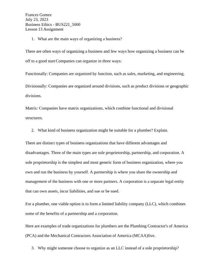 Assignment for Lesson 13