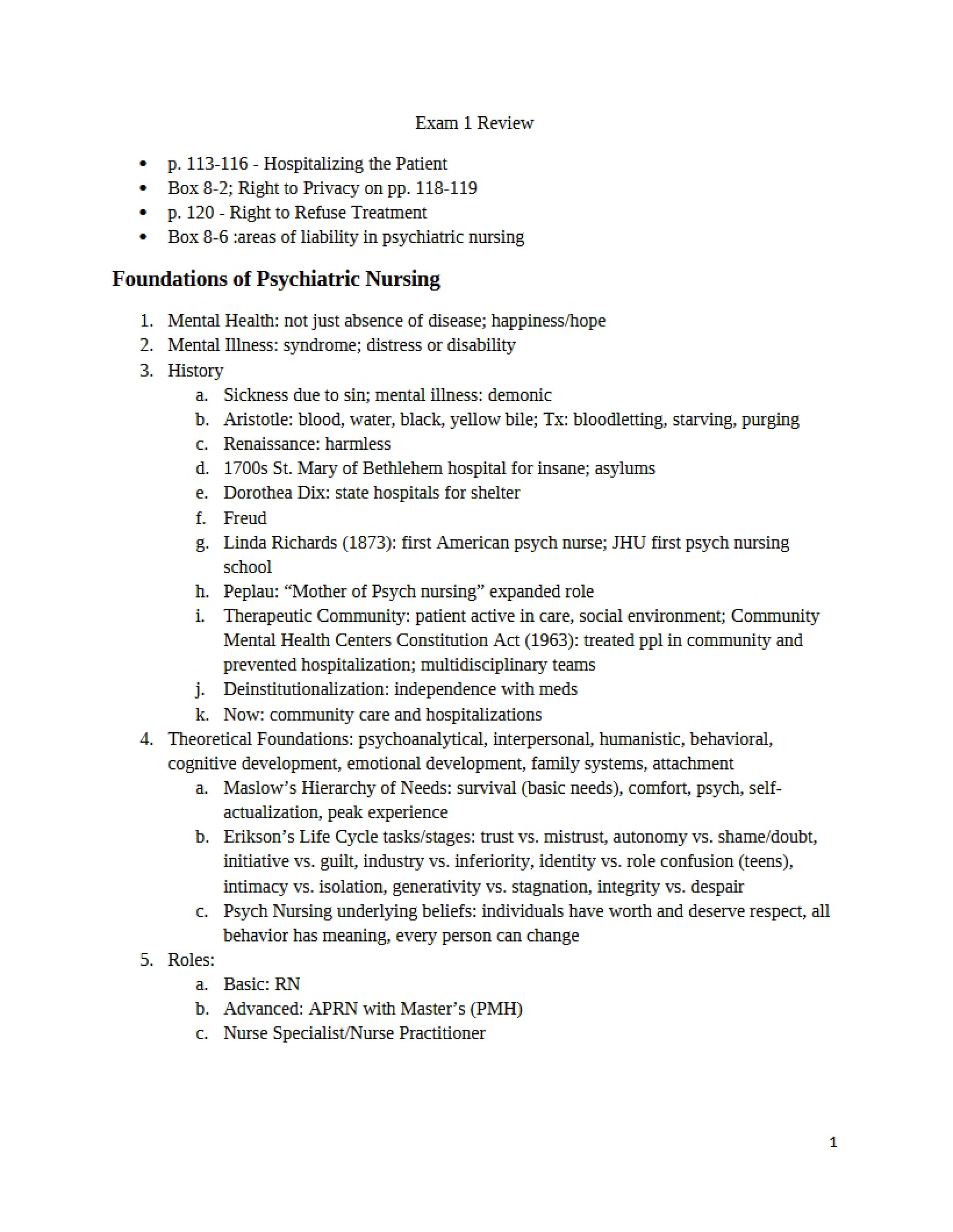 Psychiatric Nursing Foundations