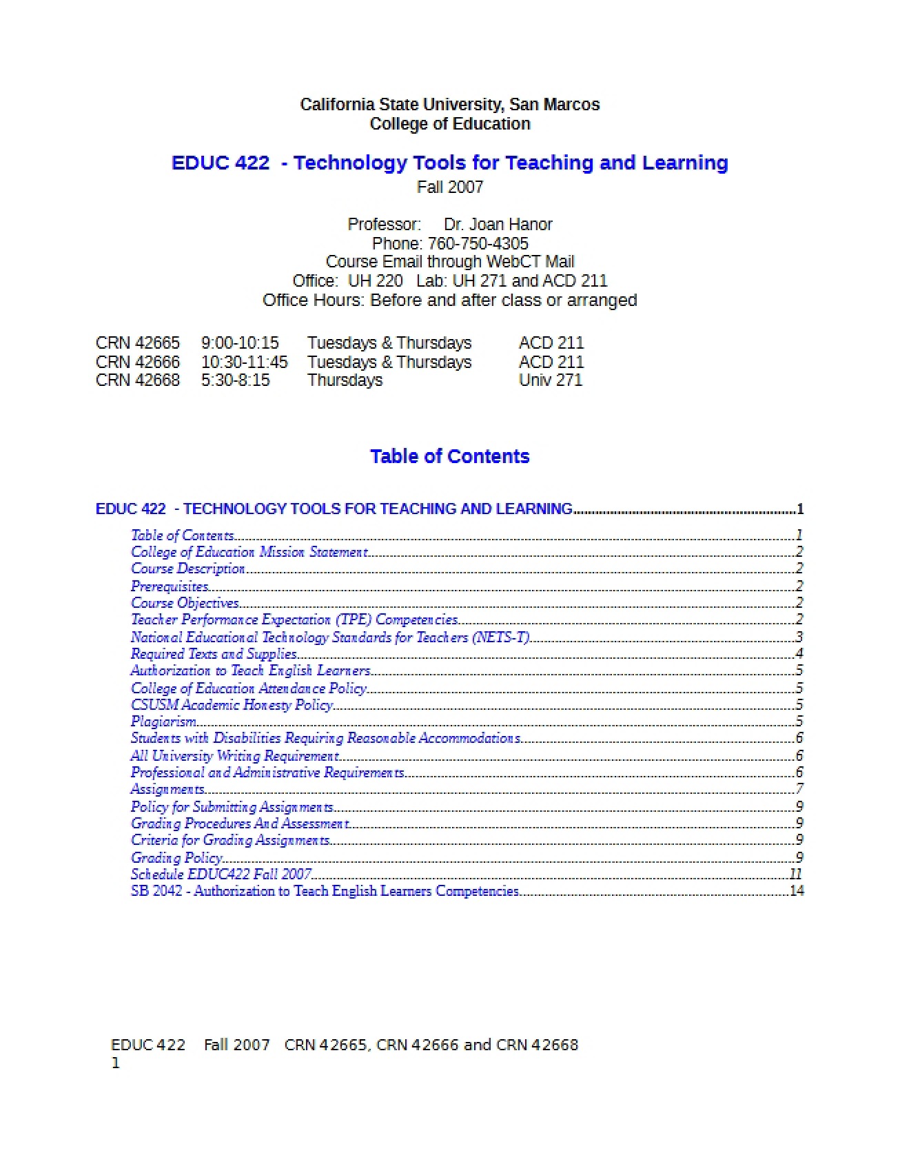 Syllabus for Technology Tools in Teaching