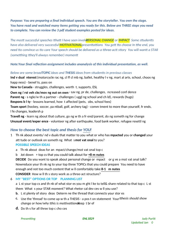 Week 10 - Draft Outline for Individual Planning