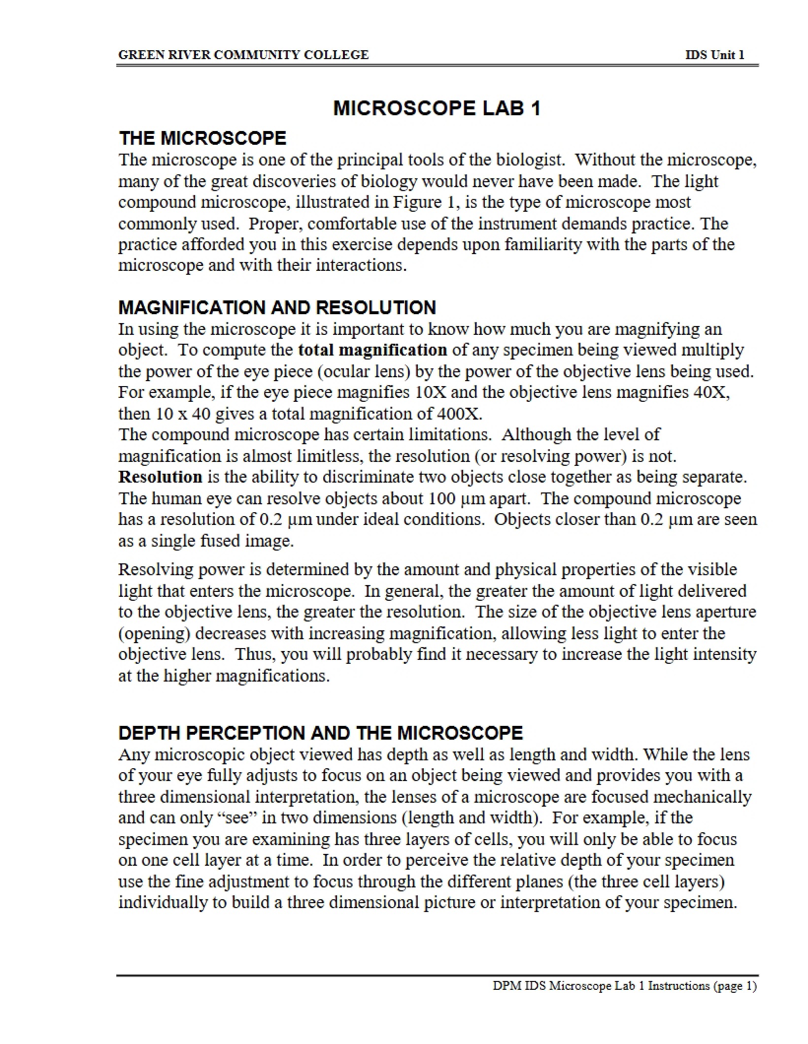 Lab 1 Microscope