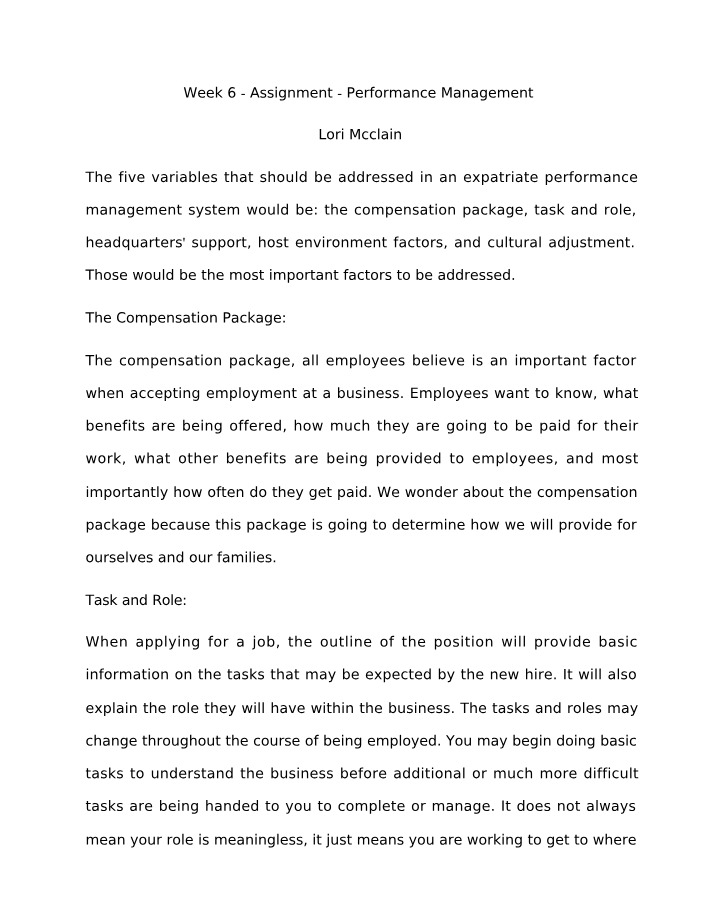 Performance Management Factors for Expatriate Assignments