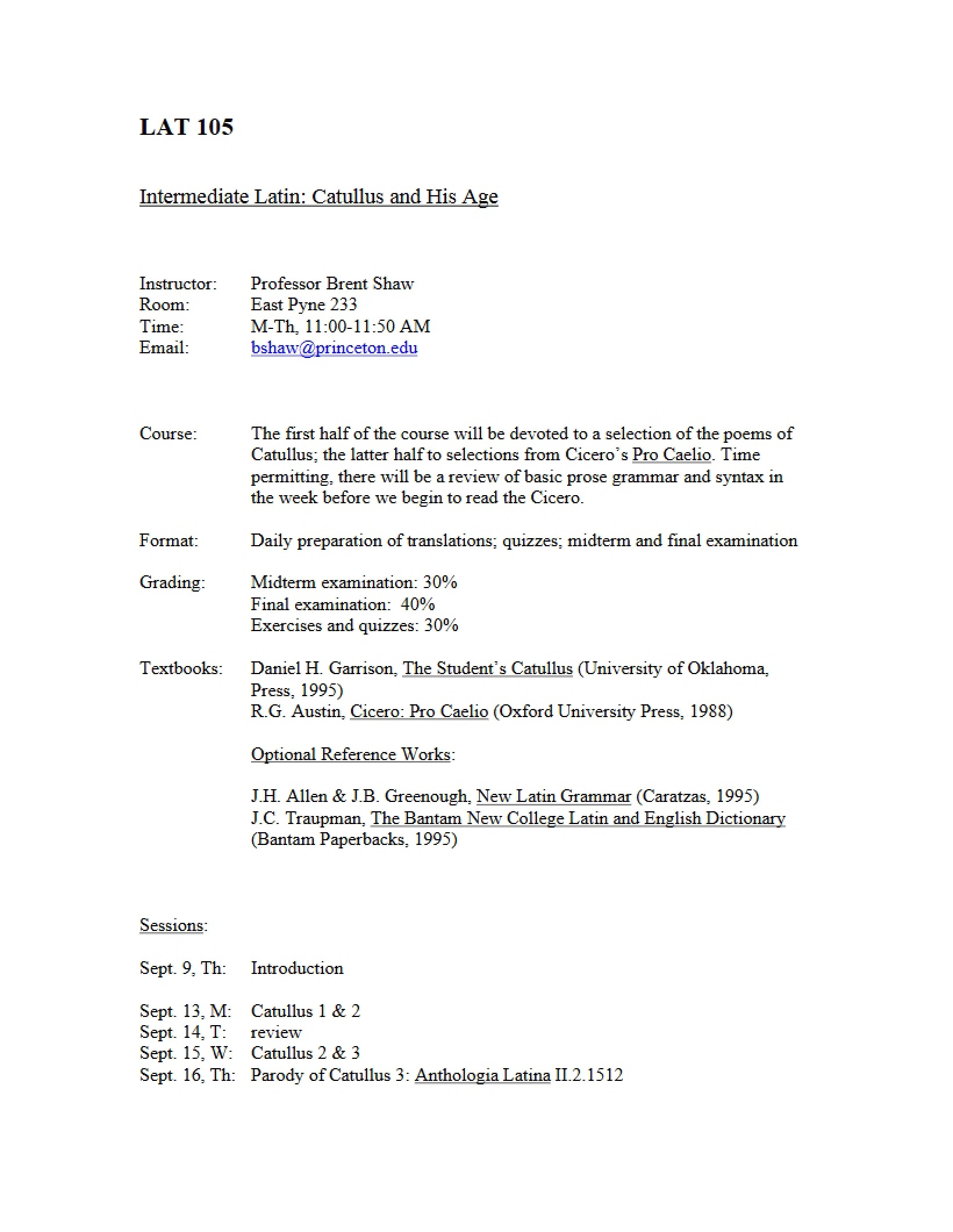 Intermediate Latin Syllabus