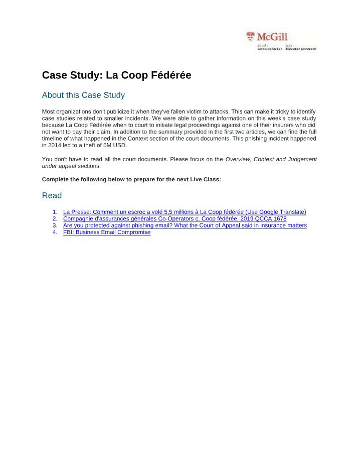 La Coop Fédérée Phishing Incident and Legal Case Study