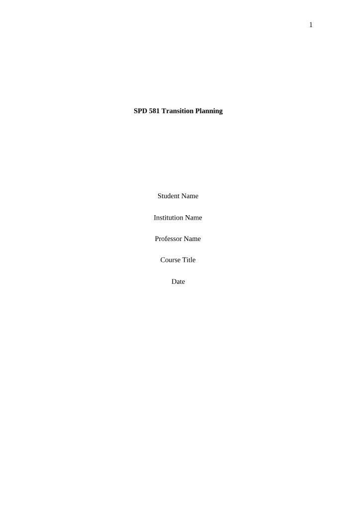SPD 581 - Transition Planning Goals for Student Success