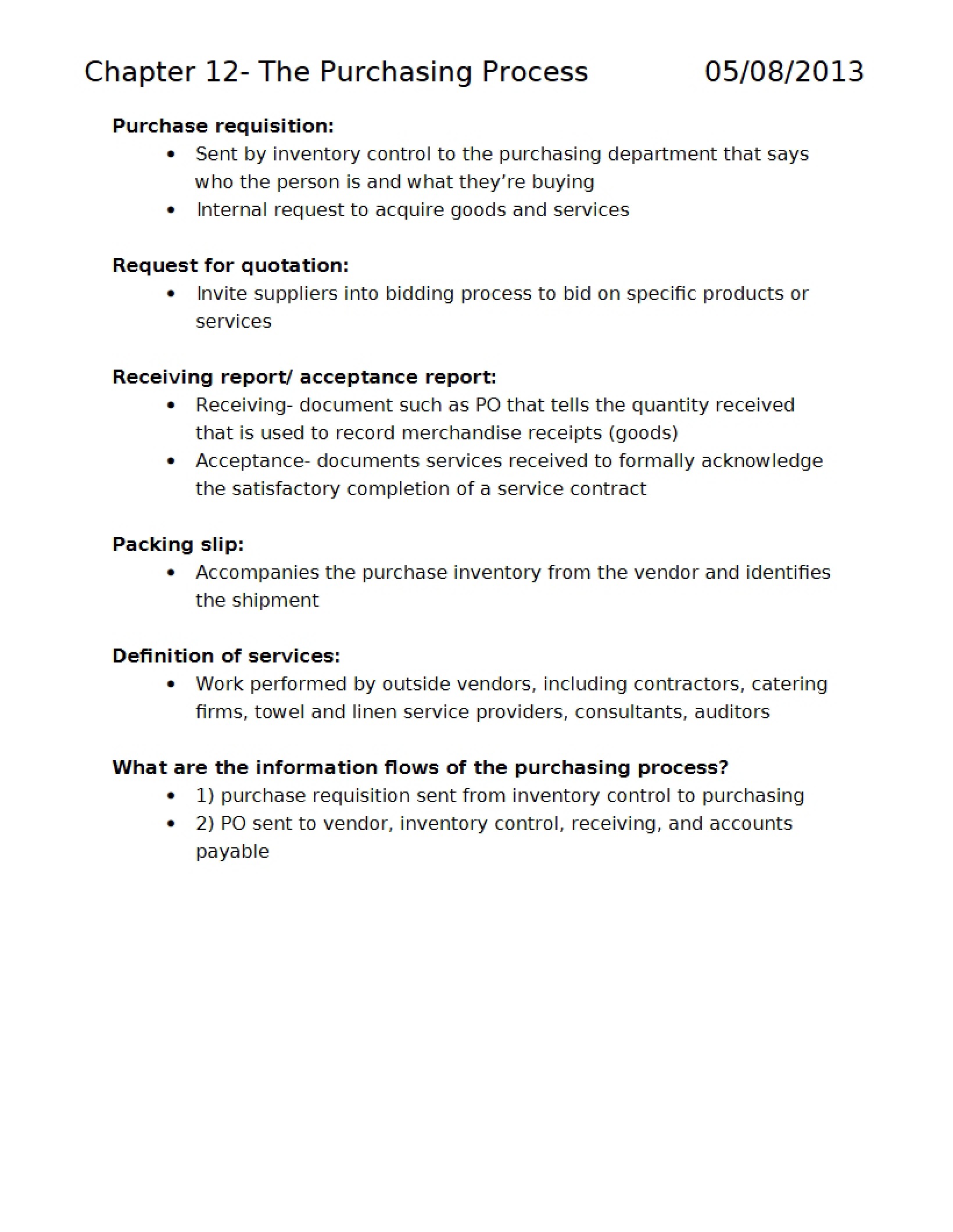 Purchasing Process (Chapter 12)