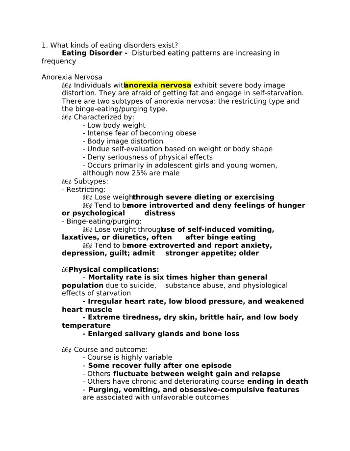 Eating Disorders - Anorexia and Bulimia