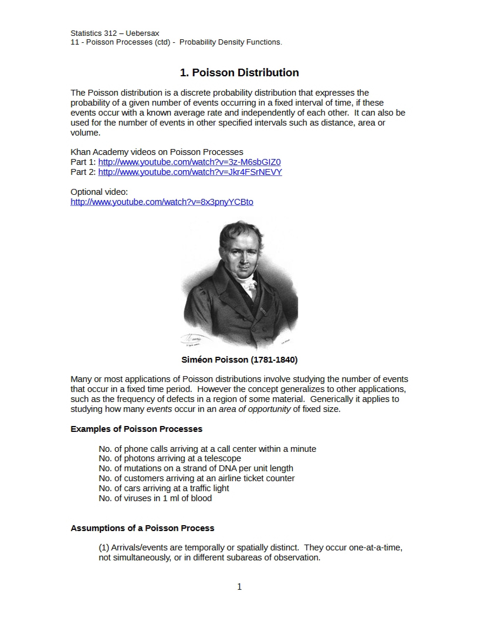 Poisson Processes and Probability Distributions Continued