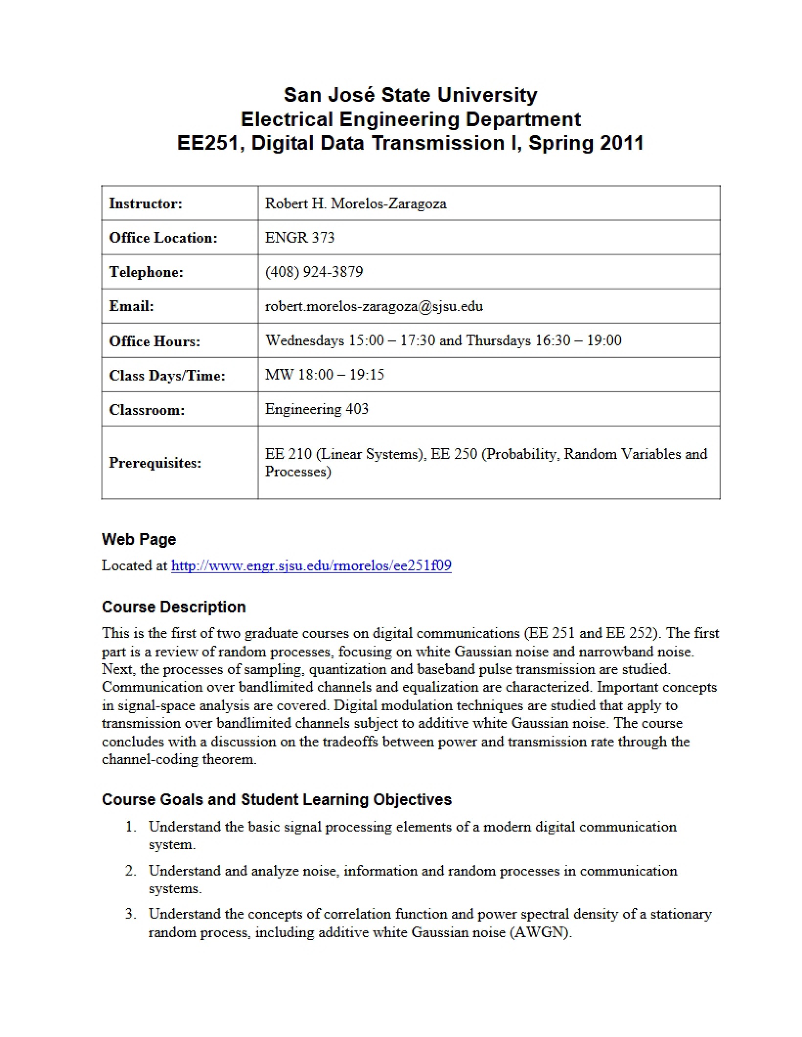 Syllabus for Digital Data Transmission I