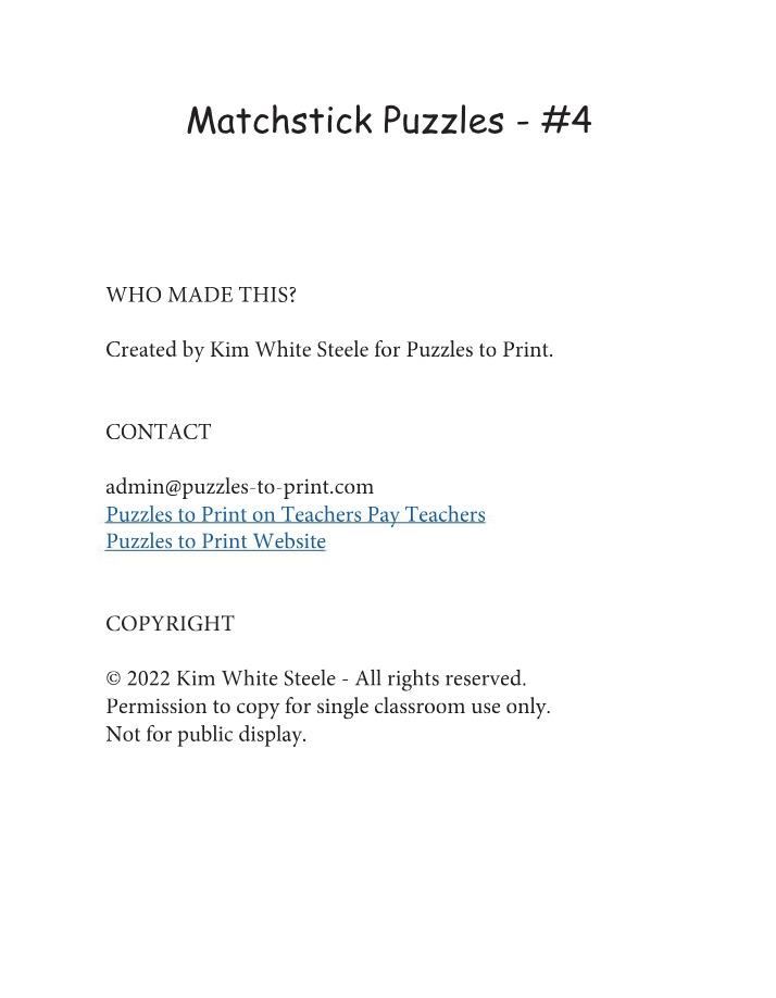 Puzzle #4 - Matchstick Puzzles