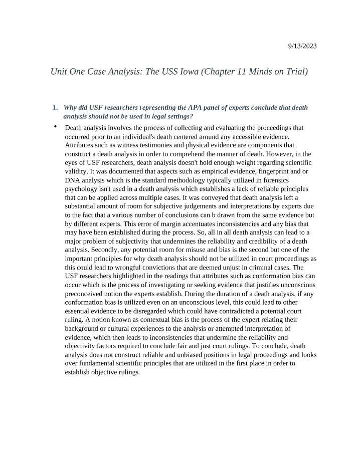 The USS Iowa Case Analysis - Chapter 11 Minds on Trial