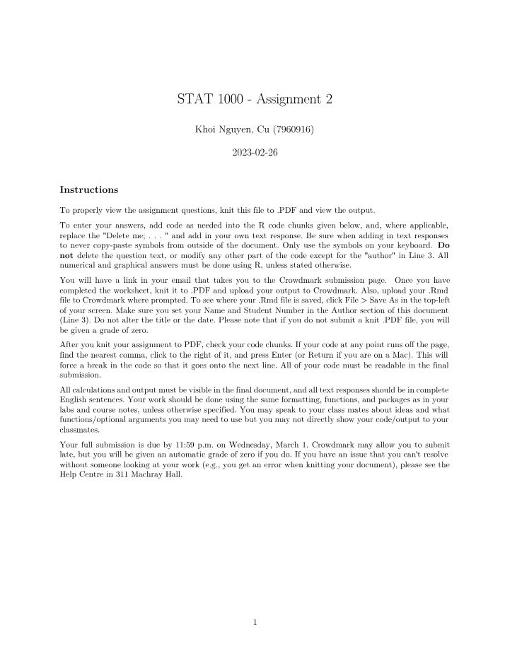 STAT1000 - Assignment 2