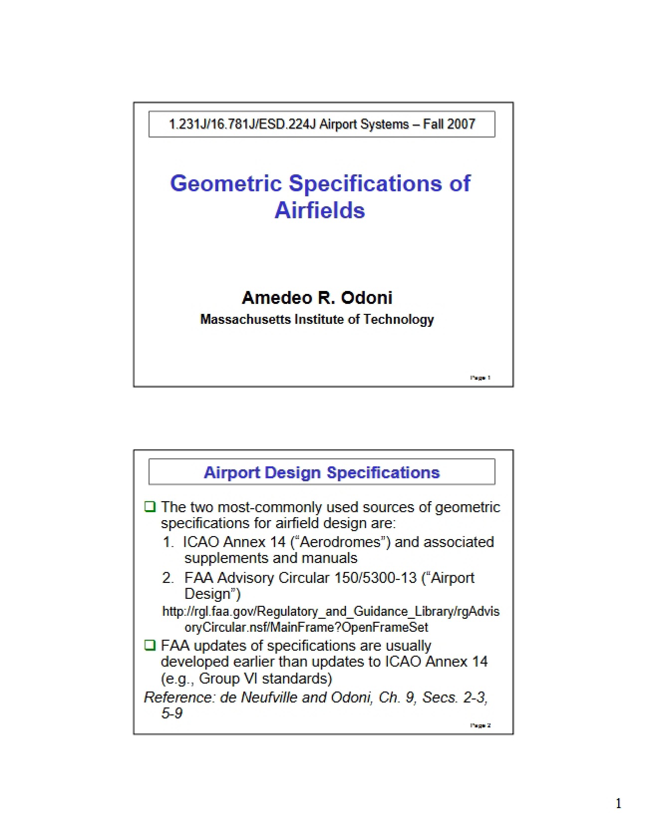 Airfield Geometric Specifications