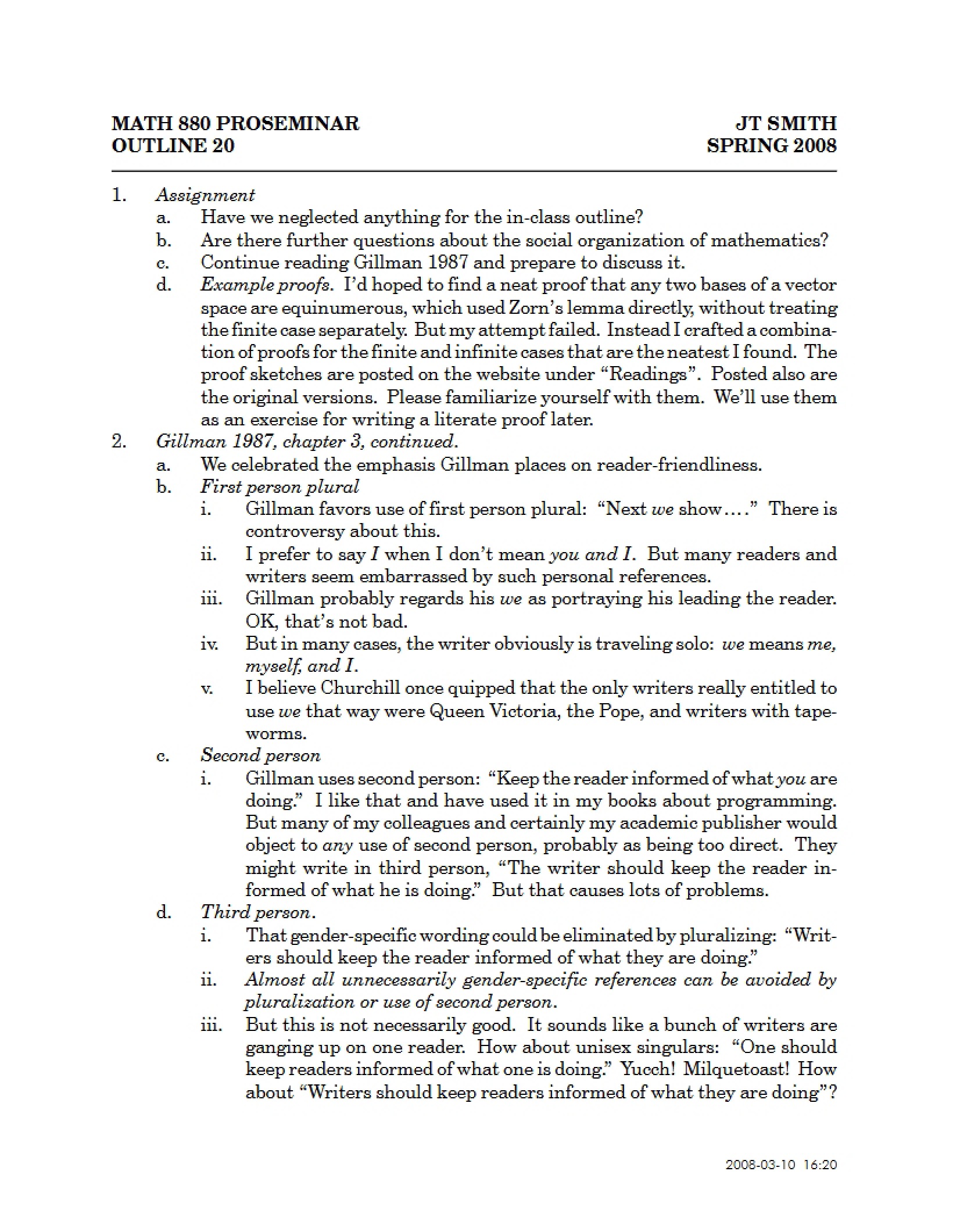 Proseminar Outline 20
