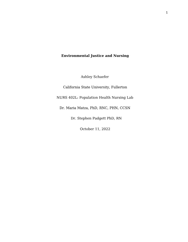 Environmental Justice in Nursing