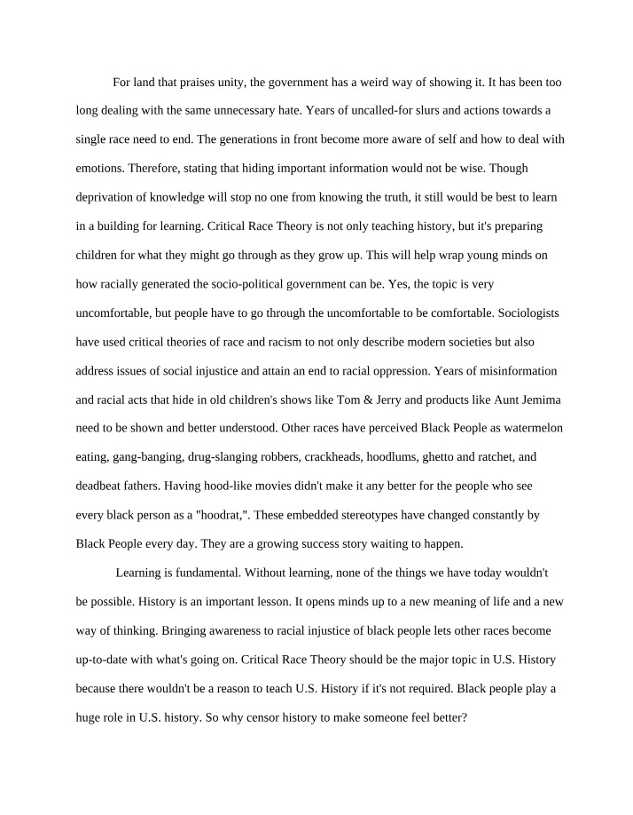 U.S. History - Critical Race Theory