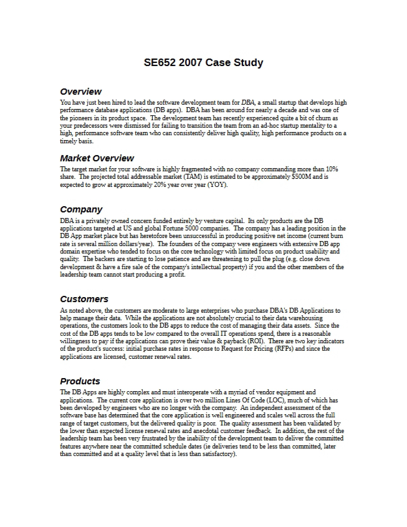 2007 Case Study (SE652)