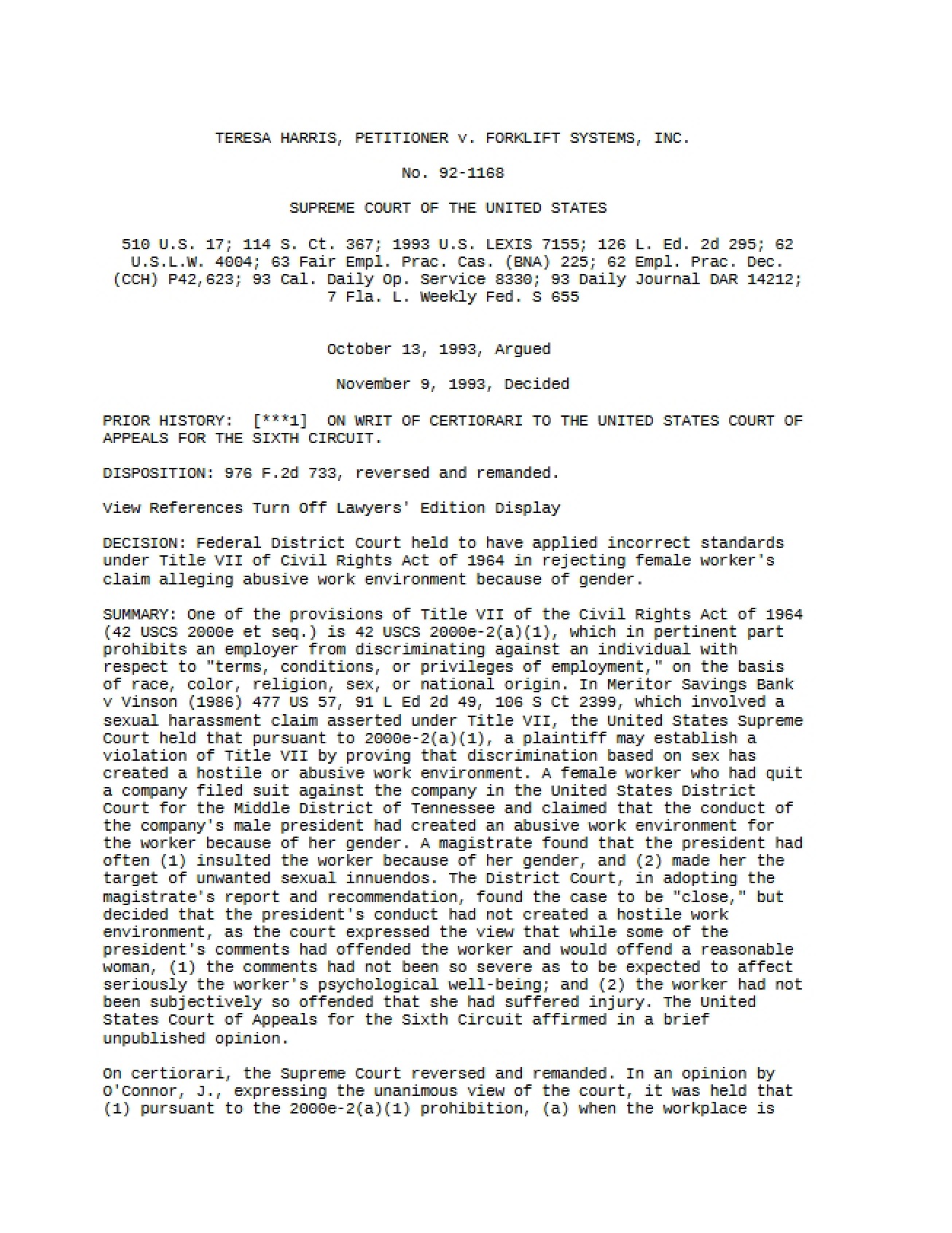 Supreme Court Case Harris V Forklift