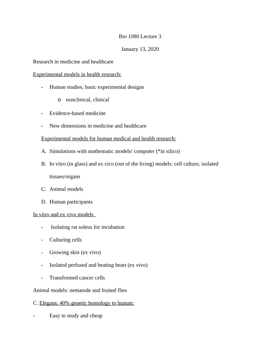 BIOL1080 Lecture 3 Notes