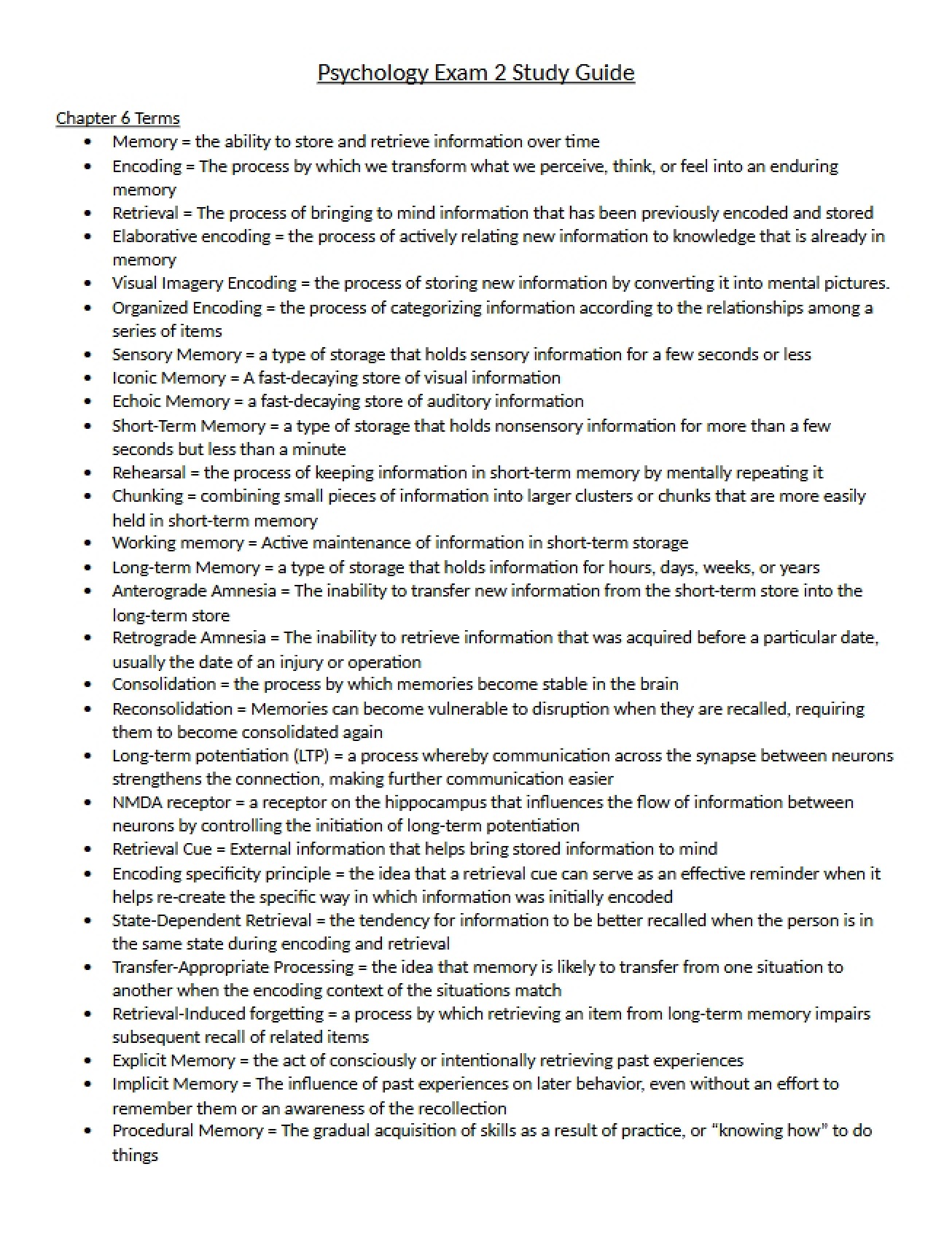 Study Guide Psychology Exam 2