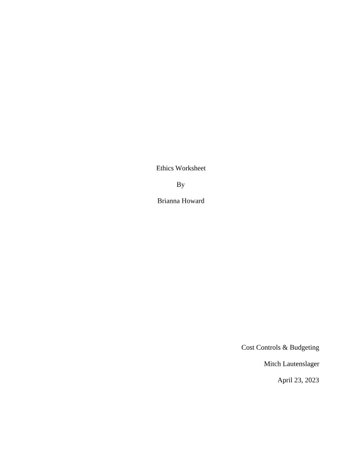 Worksheet on Ethics