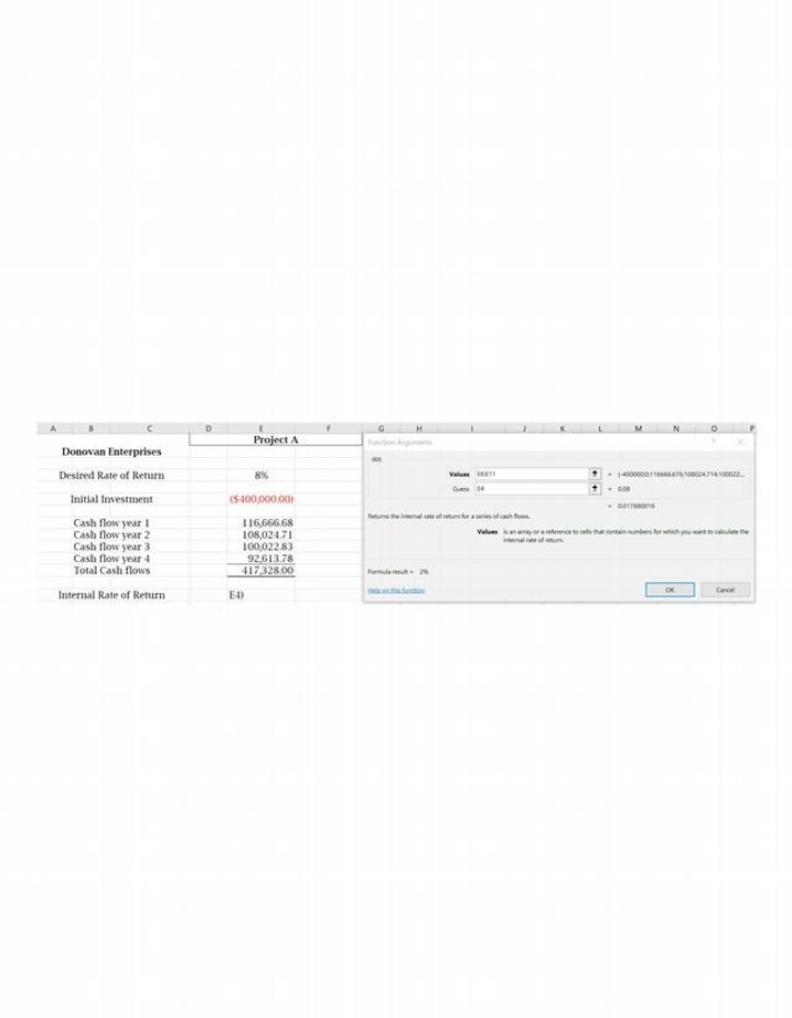 Project A IRR for Donovan Enterprises