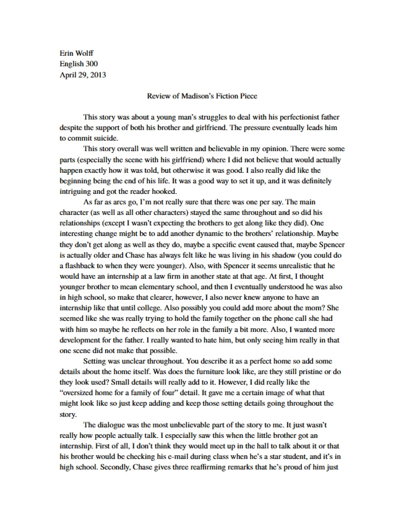 Critique of Story by Madison