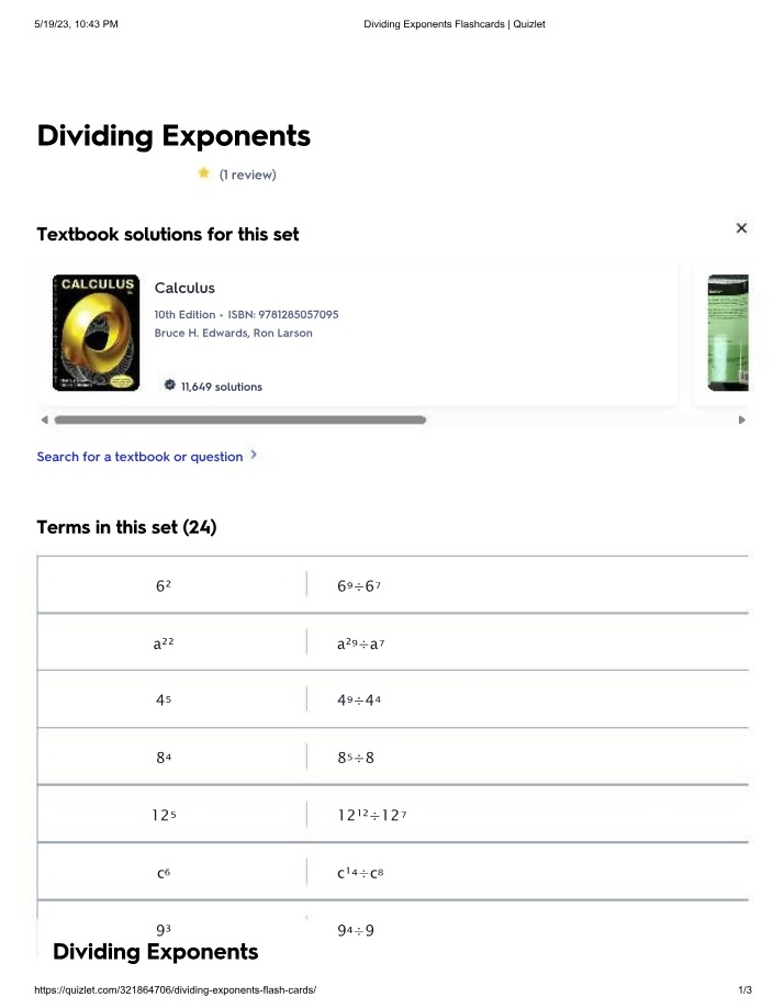Exponents - Dividing Flashcards