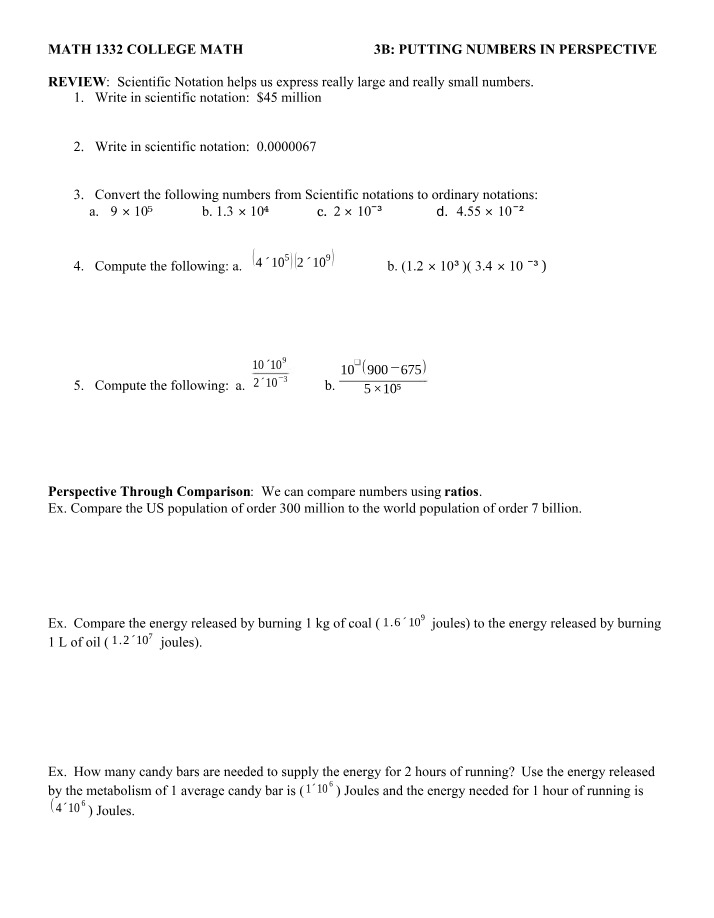 Scientific Notation and Exercises - Putting Numbers in Perspective